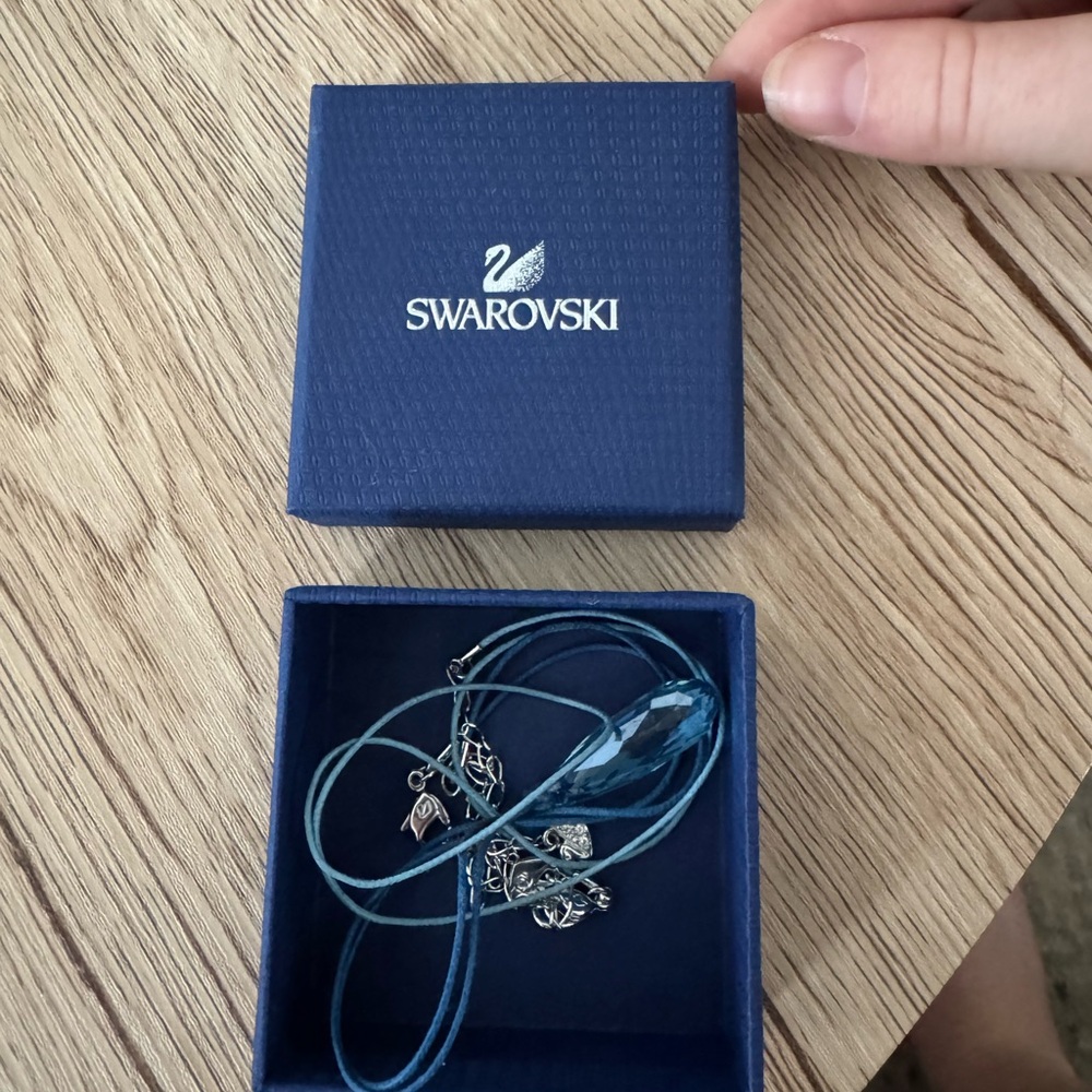 Swarovski Teal Crystal Teardrop Pendant Necklace